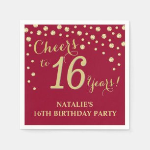 16th Birthday Party Burgundy Red and Gold Diamond Napkin