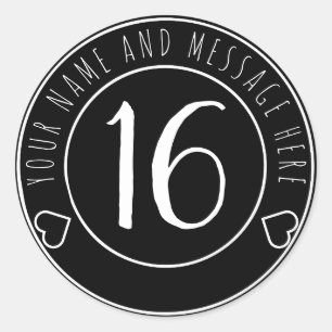 16th Birthday Party Cool Black and White Classic Round Sticker