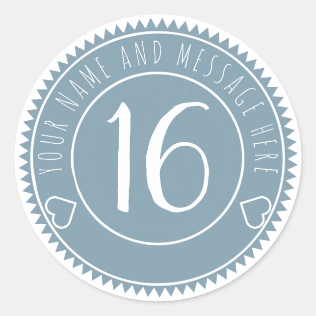 16th Birthday Party Cool Blue Pastel Classic Classic Round Sticker (Front)