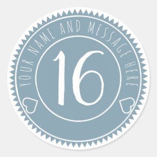 16th Birthday Party Cool Blue Pastel Classic Round Sticker