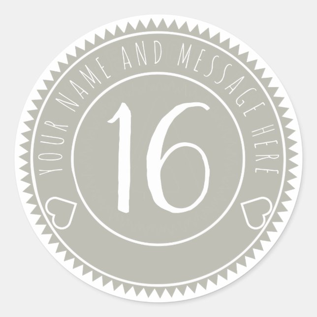 16th Birthday Party Cool Grey Pastel Classic Classic Round Sticker (Front)