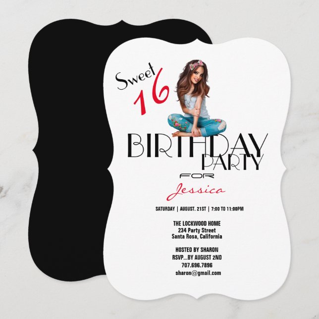 16th Birthday Party Cute Girl Teenager Silhouette  Invitation (Front/Back)