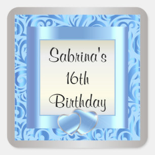 16th Birthday Party   DIY Text   Blue Square Sticker