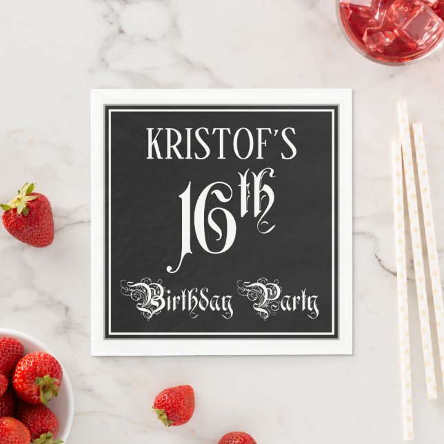 16th Birthday Party — Fancy Script + Custom Name Napkin (Insitu)