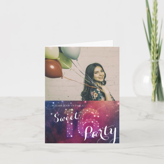 16th Birthday Party Galaxy Constellations Photo Invitation (Front)
