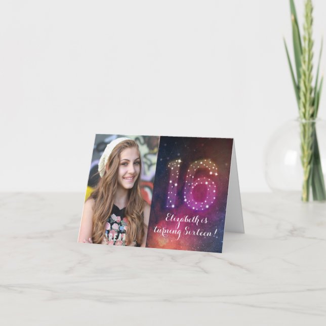 16th Birthday Party Galaxy Constellations Photo Invitation (Front)