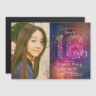 16th Birthday Party Galaxy Constellations Photo Magnetic Invitation