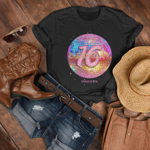 16th Birthday Party Gold Pink Glitter Disco Ball T-Shirt