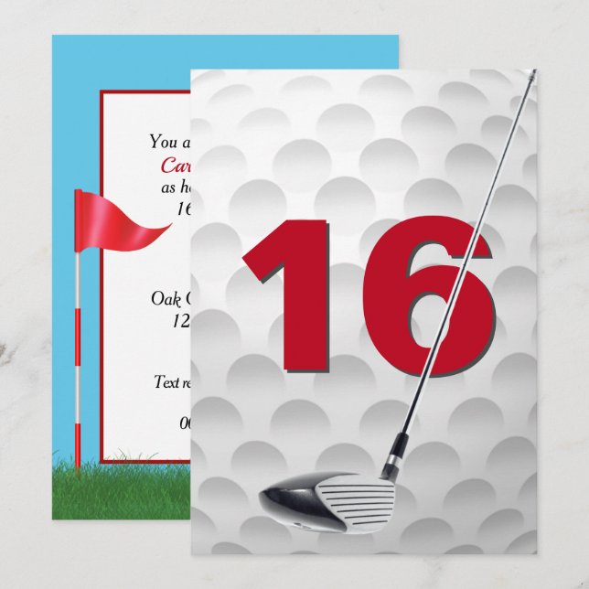 16th Birthday Party Golf Theme Invitation (Front/Back)