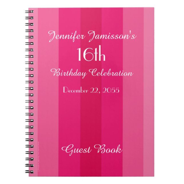16th Birthday Party Guest Book Pink Notebook (Front)