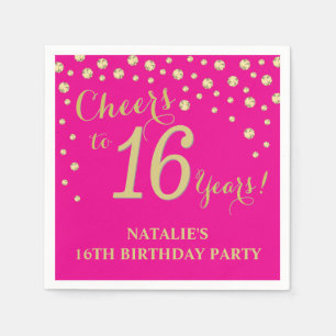 16th Birthday Party Hot Pink and Gold Diamond Napkin