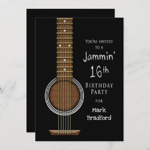 16th Birthday Party Invitation, Acoustic Guitar Invitation