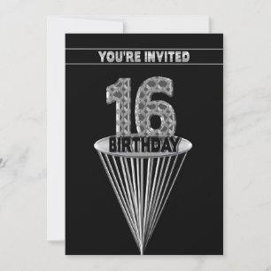 16TH Birthday Party Invitation - Silver and Black,