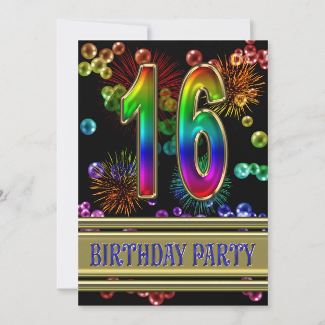 16th Birthday party Invitation with bubbles (Front)