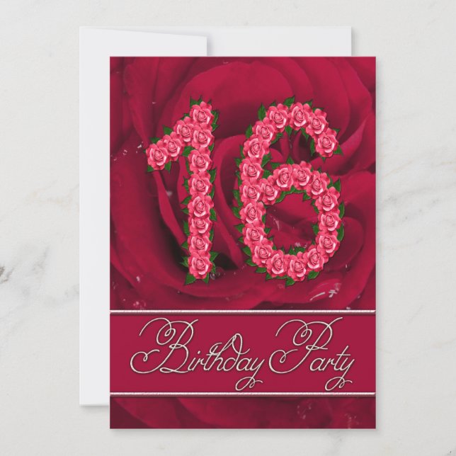 16th birthday party invitation with roses (Front)