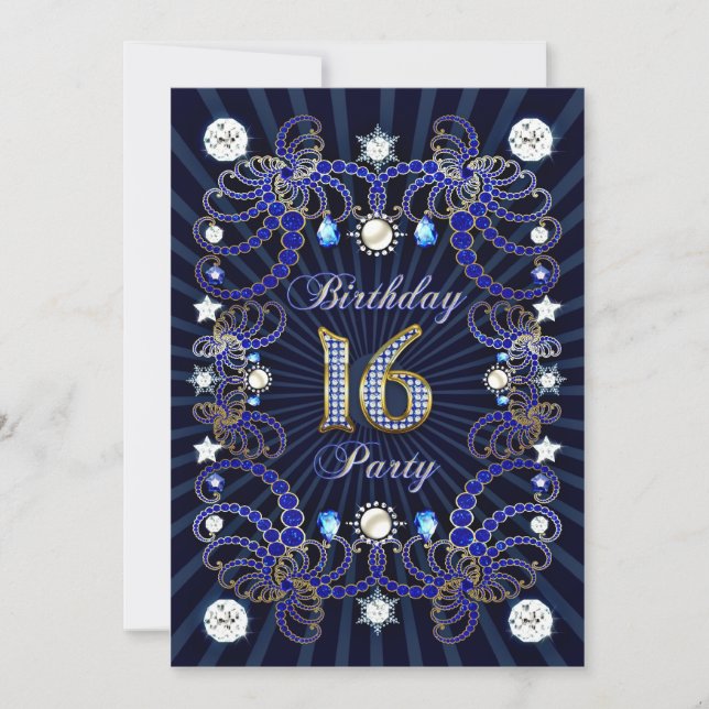 16th birthday party invite with masses of jewels (Front)
