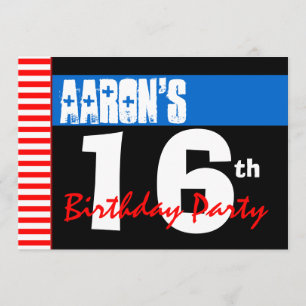 16th Birthday Party Modern Bright Blue Stars 2B2A Invitation