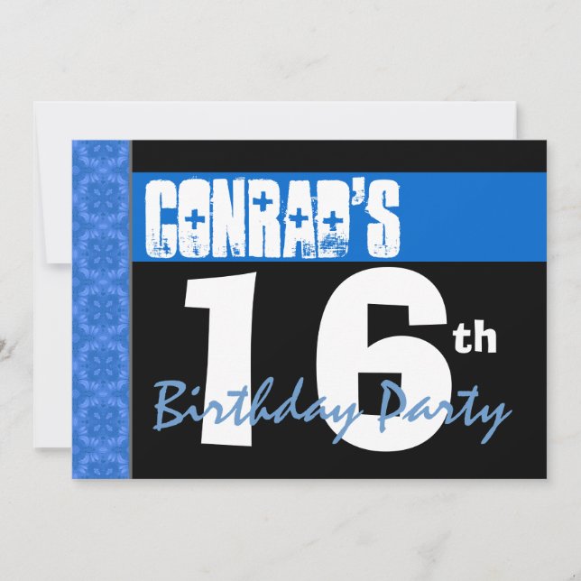 16th Birthday Party Modern Bright Blue Stars 2B2A Invitation (Front)