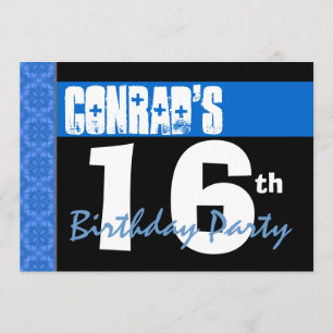 16th Birthday Party Modern Bright Blue Stars 2B2A Invitation