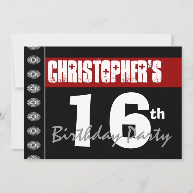 16th Birthday Party Modern Red Black and White 2G Invitation (Front)