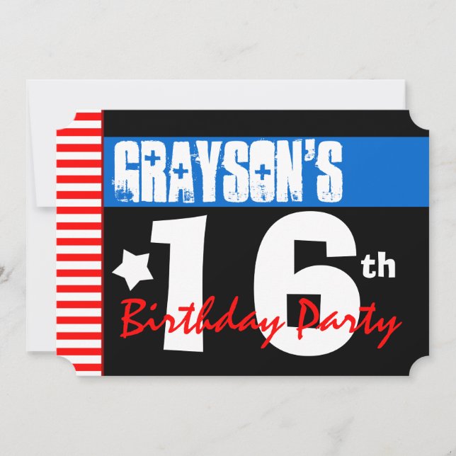 16th Birthday Party Modern Red Stripes 2B2A1 Invitation (Front)