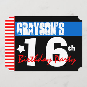 16th Birthday Party Modern Red Stripes 2B2A1 Invitation