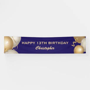 16th Birthday Party Navy Blue and Gold Balloons Banner