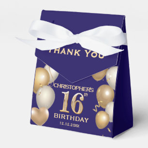 16th Birthday Party Navy Blue and Gold Balloons Favour Box