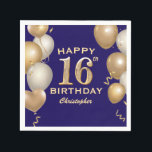 16th Birthday Party Navy Blue and Gold Balloons Napkin<br><div class="desc">16th Birthday Party Navy Blue and Gold Balloons and Confetti Napkin. For further customisation,  please click the "Customise it" button and use our design tool to modify this template.</div>