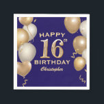 16th Birthday Party Navy Blue and Gold Balloons Napkin<br><div class="desc">16th Birthday Party Navy Blue and Gold Balloons and Confetti Napkin. For further customisation,  please click the "Customise it" button and use our design tool to modify this template.</div>