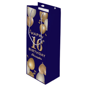 16th Birthday Party Navy Blue and Gold Balloons Wine Gift Bag