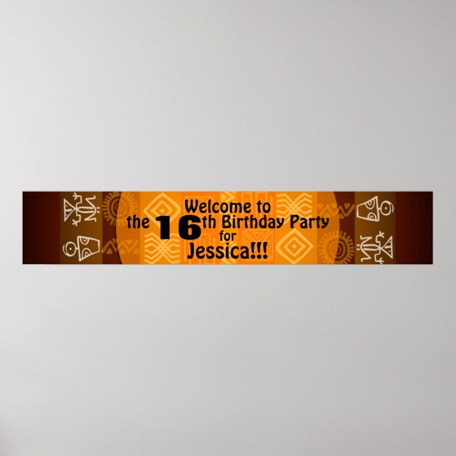 16th Birthday Party Personalised Banner 60x11 Poster (Front)