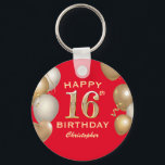 16th Birthday Party Red and Gold Balloons Key Ring<br><div class="desc">16th Birthday Party Red and Gold Balloons and Confetti Keychain. For further customisation,  please click the "Customise it" button and use our design tool to modify this template.</div>