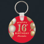 16th Birthday Party Red and Gold Balloons Key Ring<br><div class="desc">16th Birthday Party Red and Gold Balloons and Confetti Keychain. For further customisation,  please click the "Customise it" button and use our design tool to modify this template.</div>