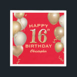 16th Birthday Party Red and Gold Balloons Napkin<br><div class="desc">16th Birthday Party Red and Gold Balloons and Confetti Napkin. For further customisation,  please click the "Customise it" button and use our design tool to modify this template.</div>