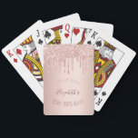 16th birthday party rose gold glitter drips glam playing cards<br><div class="desc">Girly and trendy playing cards for a Sweet 16, Sixteenth 16th birthday party. A feminine pink, rose gold faux metallic looking background decorated with faux rose gold glitter drips. Templates for a date and name/age 16. Curved text and dark rose gold coloured letters. The name is written with a modern...</div>