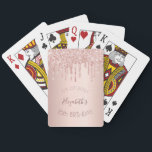 16th birthday party rose gold glitter drips glam playing cards<br><div class="desc">Girly and trendy playing cards for a Sweet 16, Sixteenth 16th birthday party. A feminine pink, rose gold faux metallic looking background decorated with faux rose gold glitter drips. Templates for a date and name/age 16. Curved text and dark rose gold coloured letters. The name is written with a modern...</div>