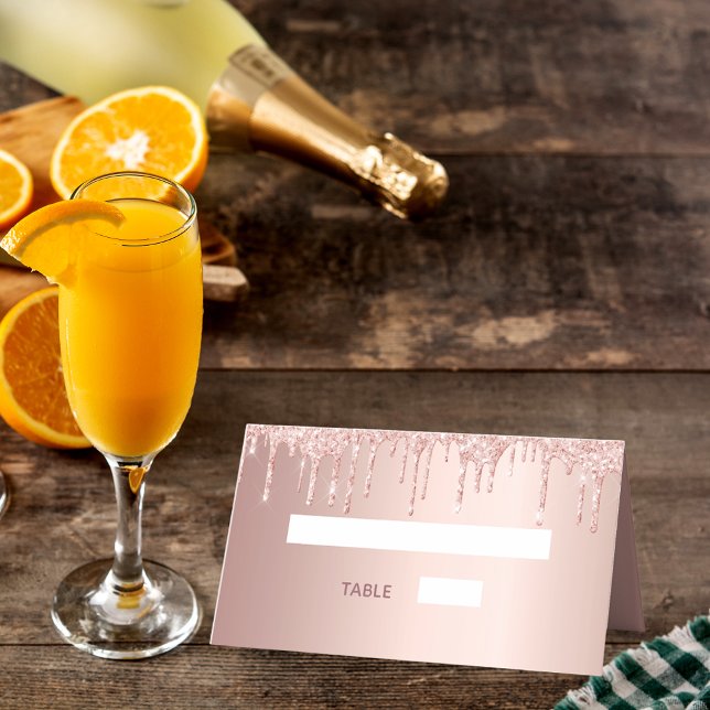 16th birthday party rose gold glitter pink sparkle place card (Creator Uploaded)