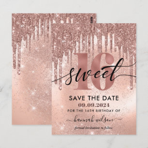 16th Birthday Party Rose Gold Save The Date  Postcard