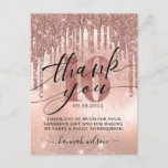 16th Birthday Party Rose Gold Thank You Postcard<br><div class="desc">Modern 16th birthday party thank you postcard. Design features rose gold faux glitter & foil background with sparkly glitter drops and typography script ''thank you'' on the front and sweet 16 on the back. Personalise with your thank you message,  date and a name.</div>