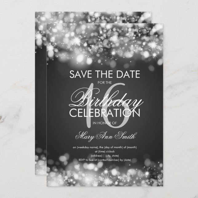16th Birthday Party "Save The Date" Silver Invitation (Front/Back)