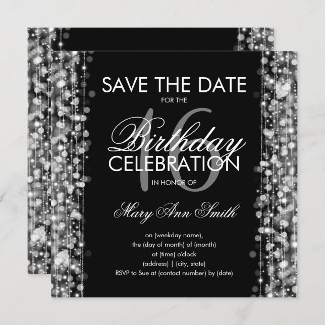 16th Birthday Party Save The Date Sparkles Silve Invitation (Front/Back)