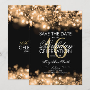 16th Birthday Party "Save The Date" Sparkling Gold Invitation