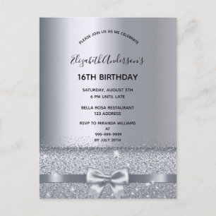 16th birthday party silver sparkle invitation postcard