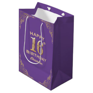 16th Birthday Party v and Gold Glitter Frame Medium Gift Bag