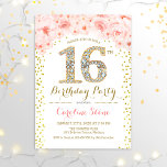16th Birthday Party - White Gold Pink Invitation<br><div class="desc">16th Birthday Party Invitation
Elegant design in faux glitter gold,  pink and white. Stylish floral invitation with diamonds and roses. Perfect for a glam celebration. Please message me if you need further customization.</div>