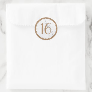 16th Birthday Party White Marble Gold Classic Round Sticker