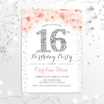 16th Birthday Party - White Silver Pink Invitation<br><div class="desc">16th birthday party invitation for girl. Elegant floral design in faux glitter silver and white. Features diamond umber,  blush pink roses and confetti. Perfect for a glam sweet sixteen bday celebration.</div>
