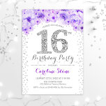 16th Birthday Party - White Silver Purple Invitation<br><div class="desc">16th Birthday Party Invitation
Elegant design in faux glitter silver,  purple and white. Stylish floral invitation with diamonds and roses. Perfect for a glam celebration. Please message me if you need further customisation.</div>