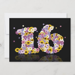 16th Birthday party, with flowered letters Invitation